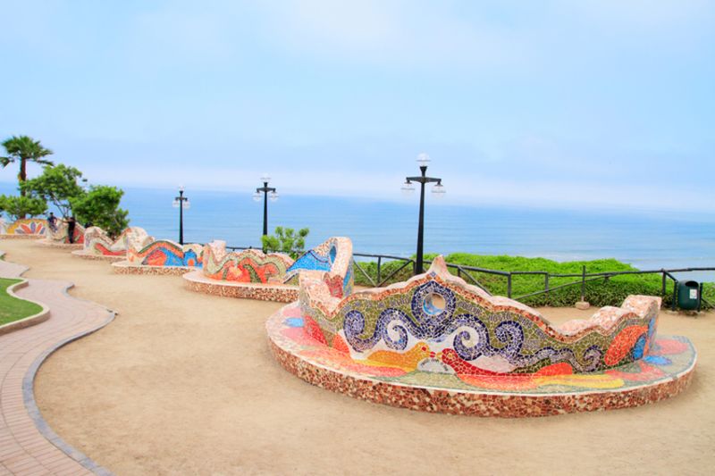 Section of Malecon Scenic Walkway going through Parque del Amour in Lima 