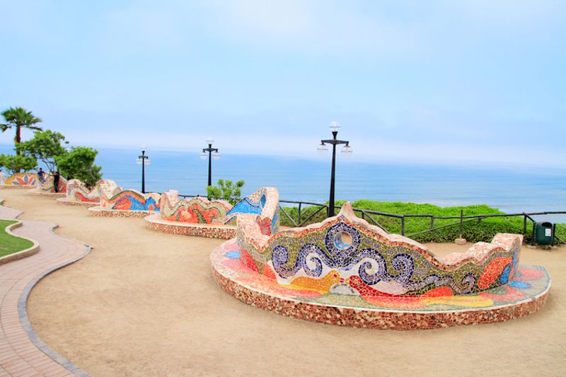 Section of Malecon Scenic Walkway going through Parque del Amour in Lima
