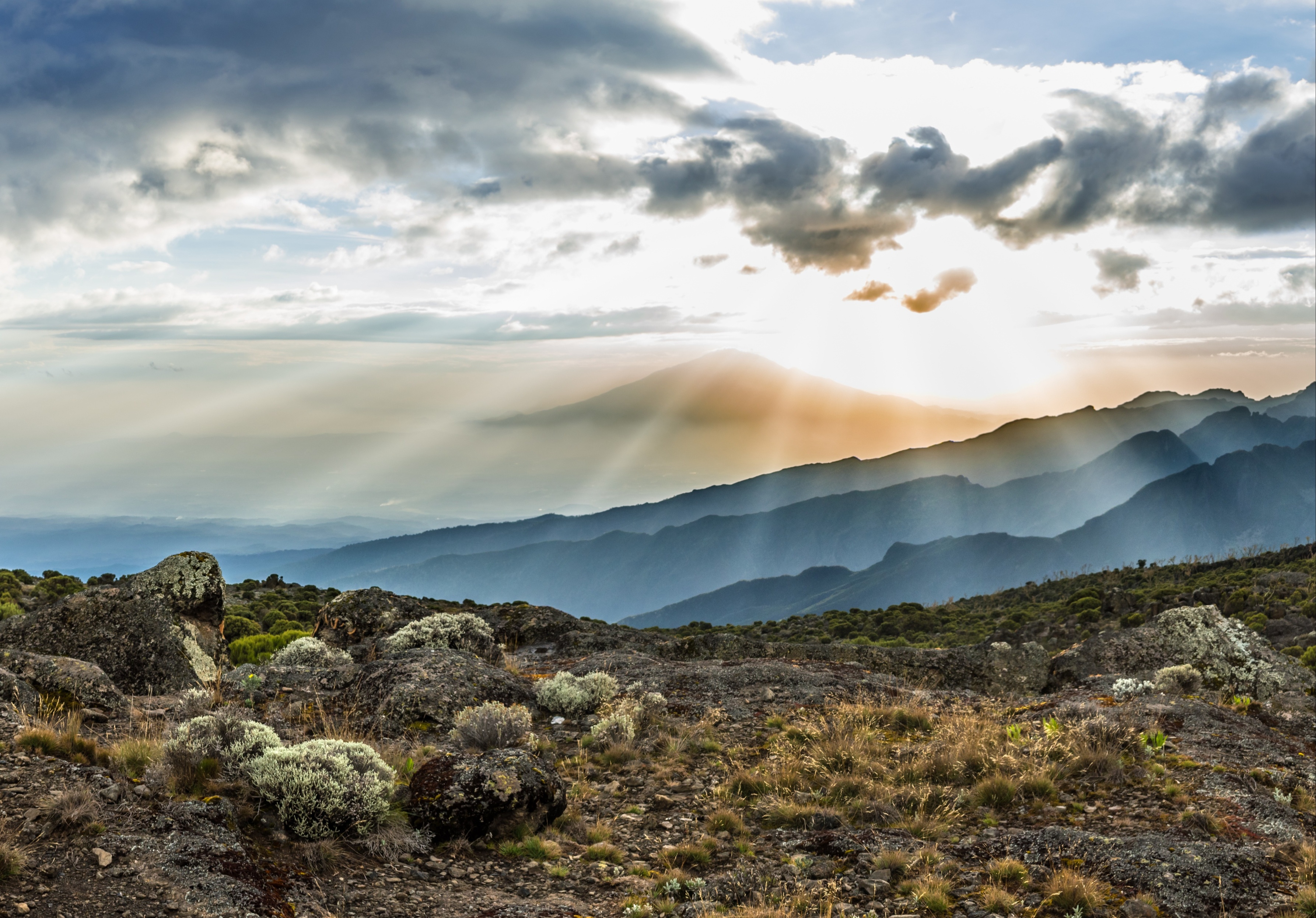 Sunset over Mt Meru taken from Shira Cave Camp on Machame