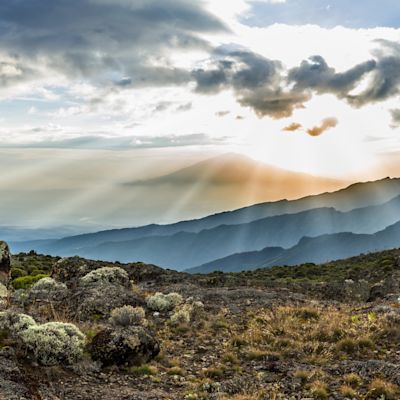 Sunset over Mt Meru taken from Shira Cave Camp on Machame