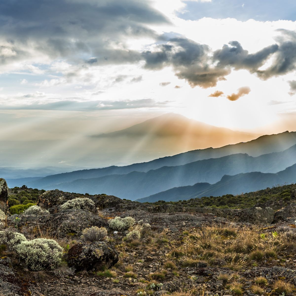 Sunset over Mt Meru taken from Shira Cave Camp on Machame