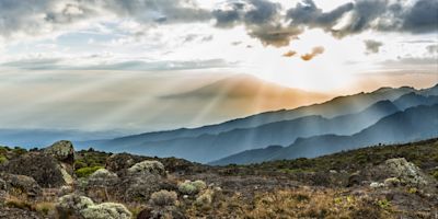 Sunset over Mt Meru taken from Shira Cave Camp on Machame