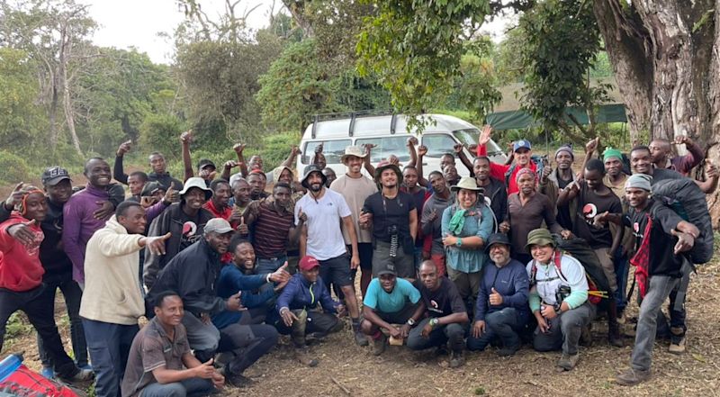 Group shot - climbers and mountain crew