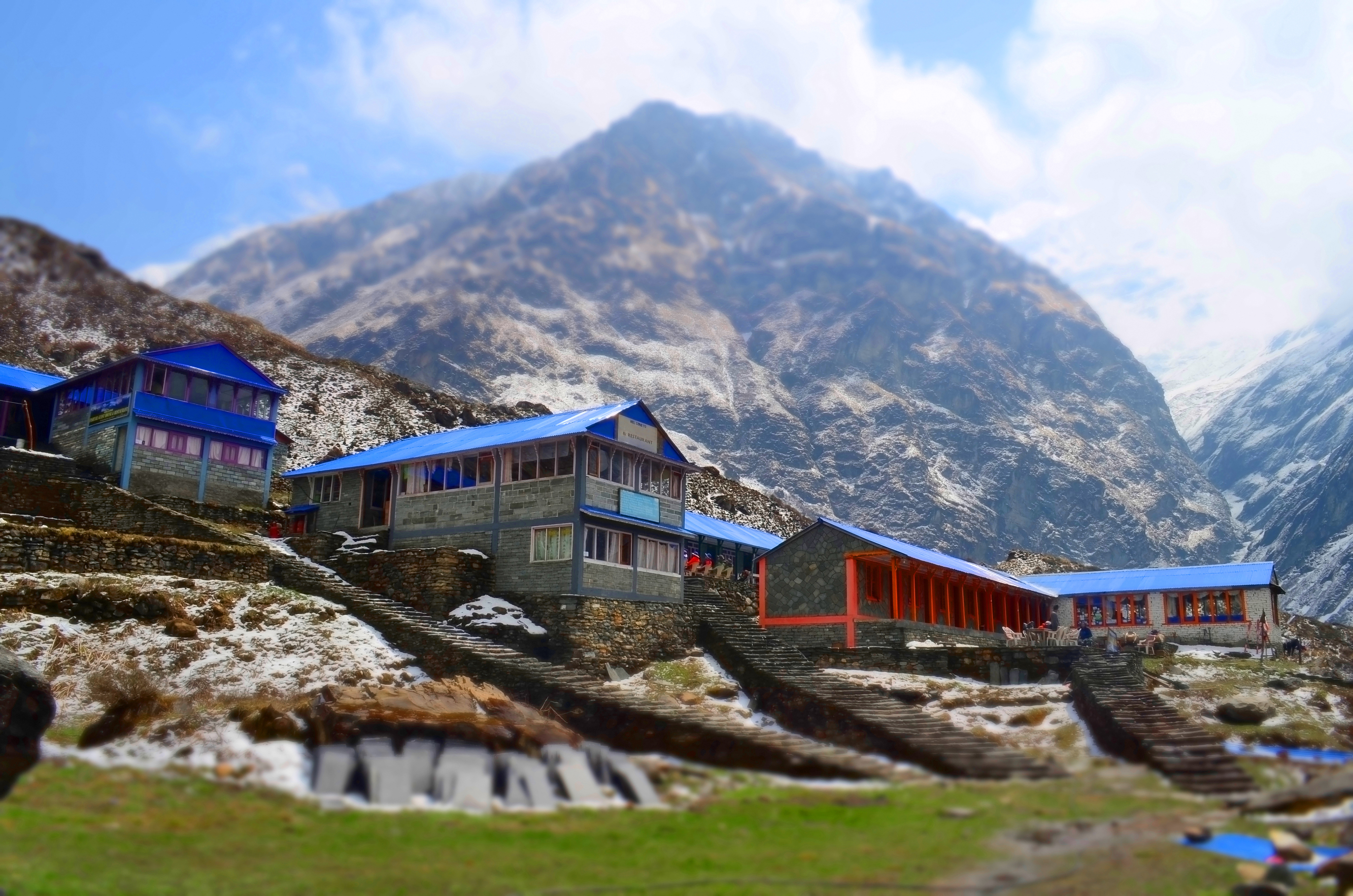 Lodge for traveler on the mountain, in Machpuchare Base Camp. Nepal. Nepal, Annapurna Base Camp track.