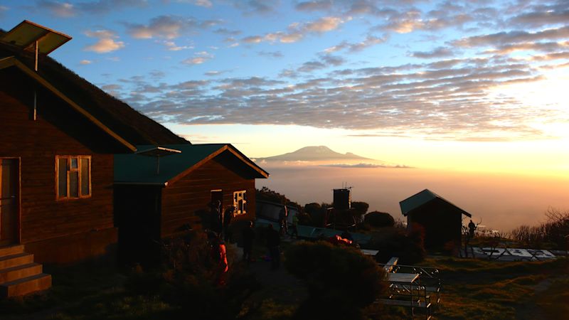 sun rising over Kilimanjaro, Tanzania, view from Saddle Hut on Mount Meru