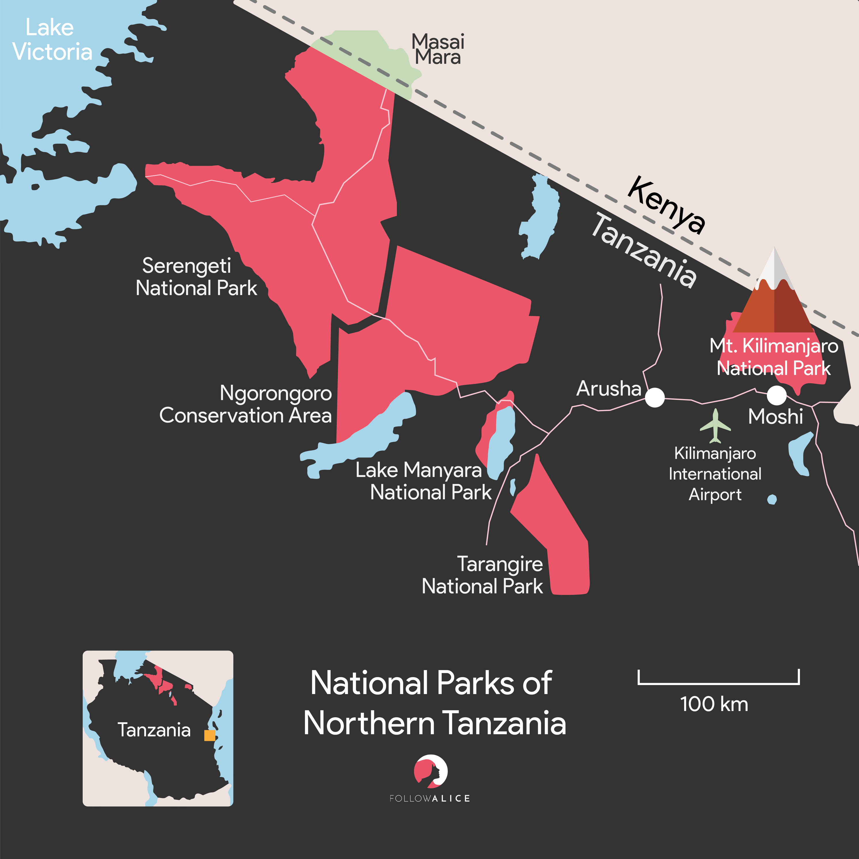Northern parks of Tanzania map