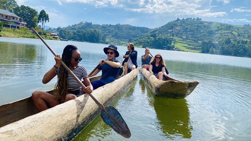 Canoeing on Lake Bunyonyi in Uganda
