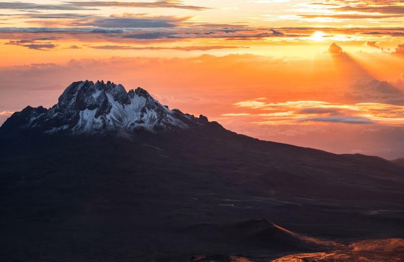 Ours. S. Sunrise morning sky with Mawenzi, Kilimanjaro