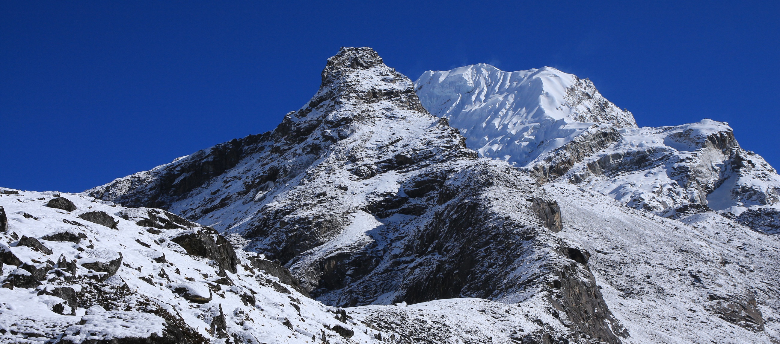 Lobuche East, popular climbing peak in Nepal. Mount Lobuche East seen on the way from Dzongla to Lobuche.