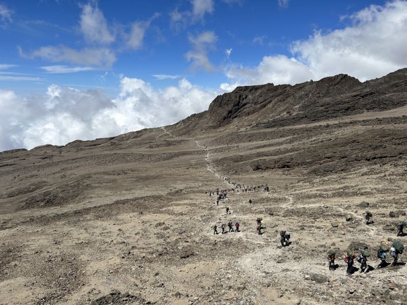 Trekkers en route to Barafu camp on Kilimanjaro 