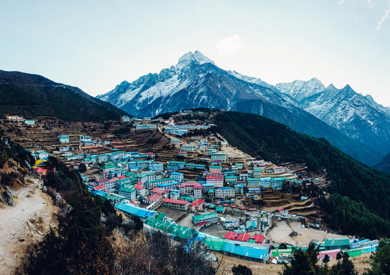 Namche Bazaar and Thamserku mountain in Solukhumbu district, Nepal