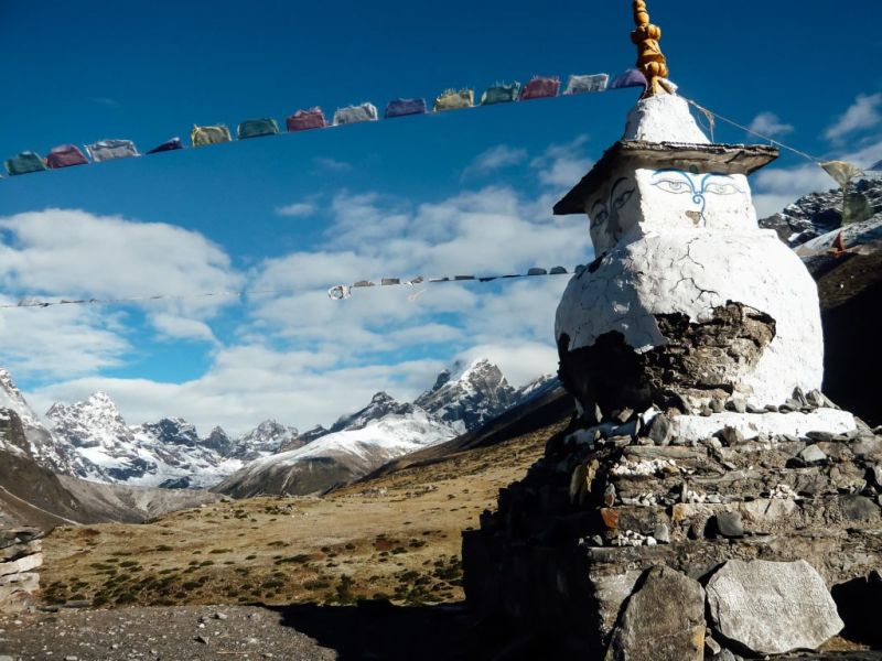 Gompa and prayer flags on the Everest Base Camp trek route