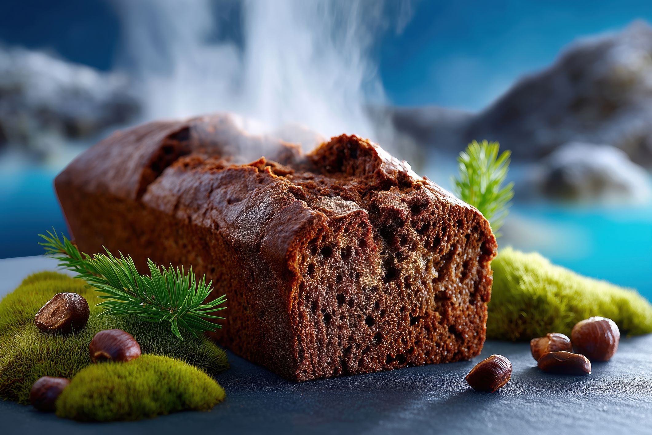 Sliced icelandic hot spring rye bread loaf