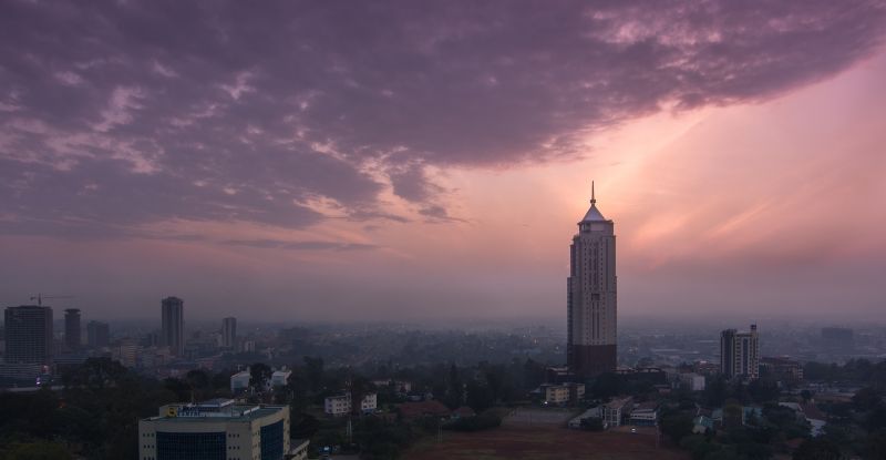 Skyline of Nairobi at dawn or dusk