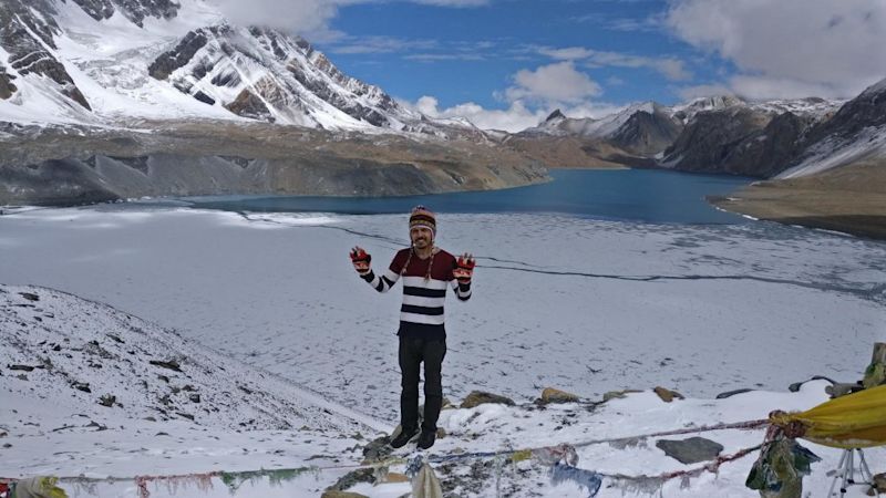 Trekker in mountains