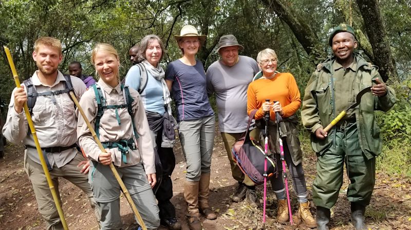 Uganda gorilla trekking group photo ranger