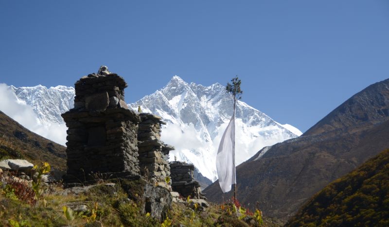 Darchog prayer flag in Thamichho valley on EBC and Three Passes trek route, Nepal