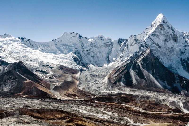 View from Chhukung hill over Ama Dablam and Chhukung glacier Everest Base Camp trek Nepal