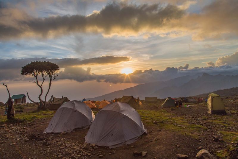 Shira 2 Camp showing tents and sunrise