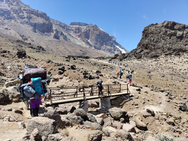 Porters en route to Lava Tower on Kilimanjaro
