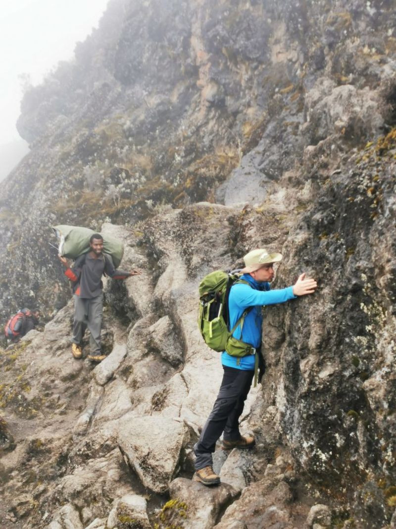 Matthieu at the Kissing Rock on Barranco Wall, Kilimanjaro