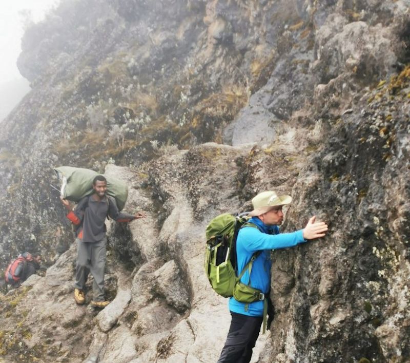 Matthieu at the Kissing Rock on Barranco Wall, Kilimanjaro