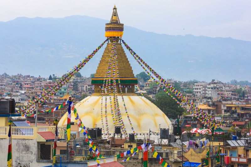 You'll find colourful temples and prayer flags all across Nepal
