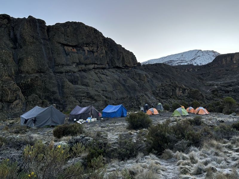 Campsite on Kilimanjaro at dawn
