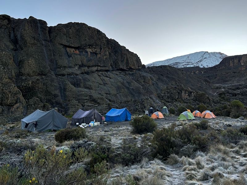 Campsite on Kilimanjaro at dawn