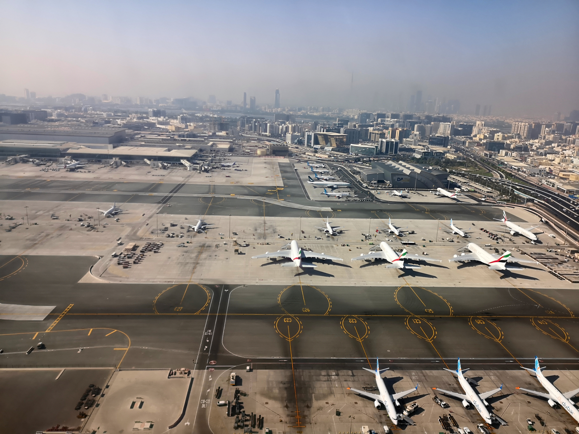 Dubai airport is home port for Emirates Airlines and one of the biggest world hubs