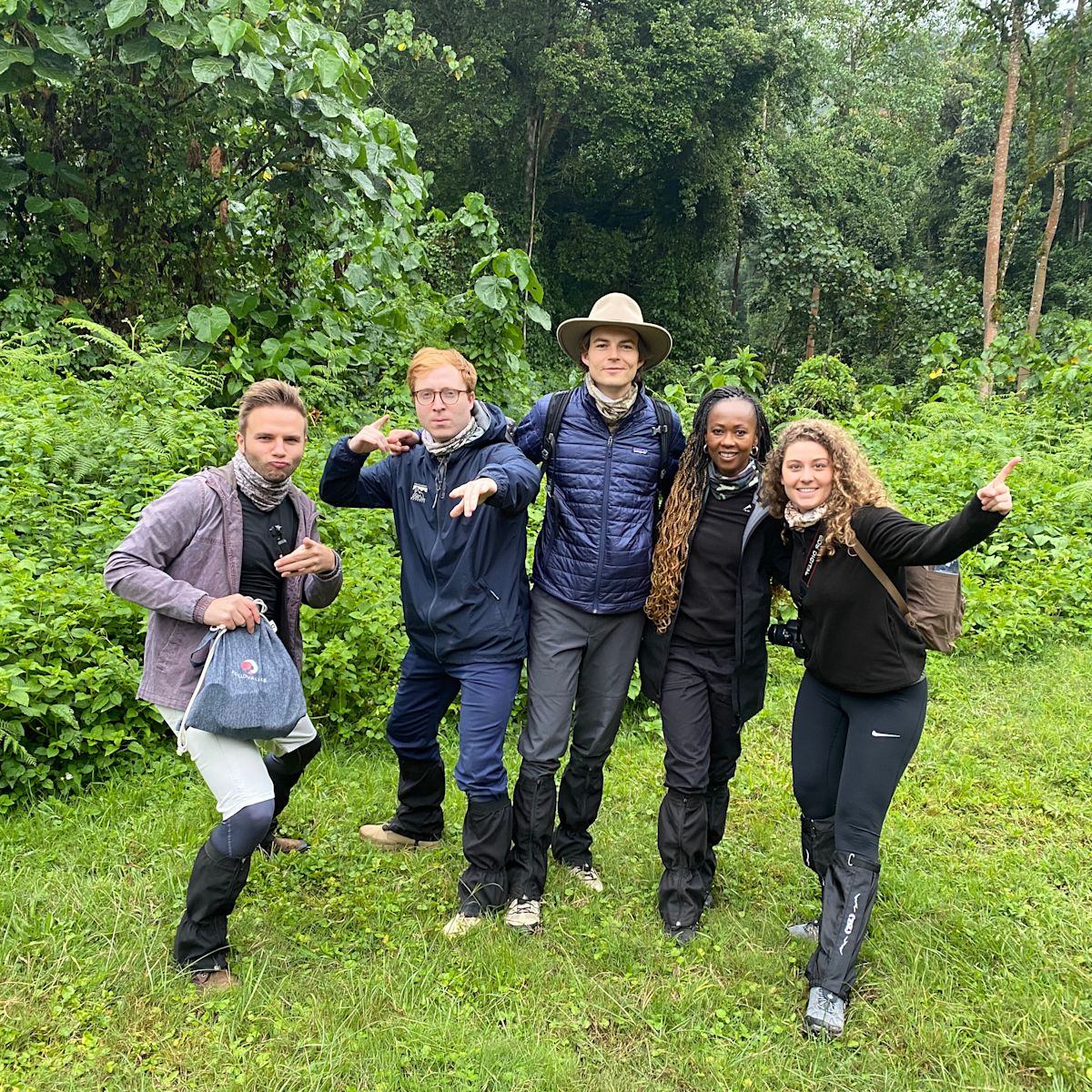 Group of travellers setting out on a gorilla trek