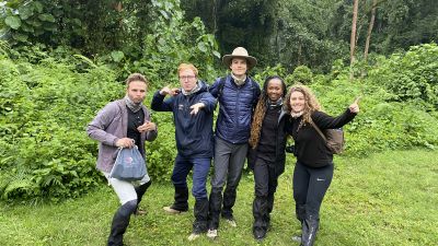 Group of travellers setting out on a gorilla trek