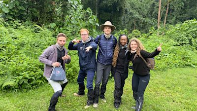 Group of travellers setting out on a gorilla trek