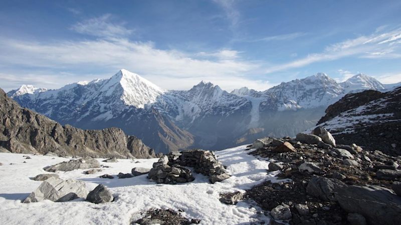 View of snow-capped peaks on the Annapurna mountain range