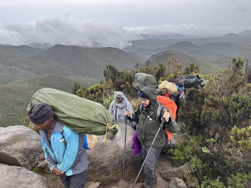 Porters on trail on Kilimanjaro