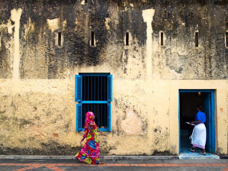 A lady in a colourful getup on Changuu Island, Zanzibar