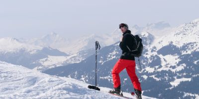 Ski weekend reto with swiss landscape