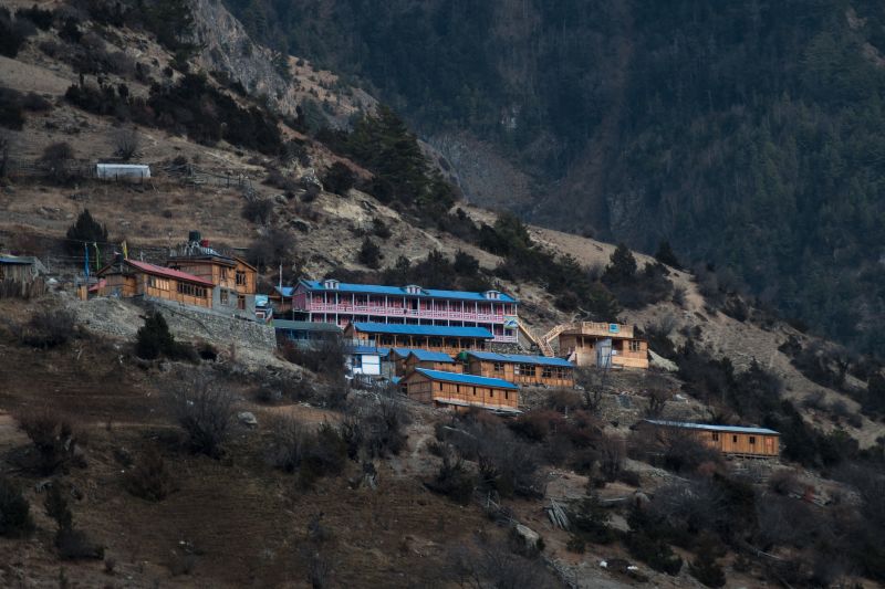 Upper Pisang mountain village, trekking Annapurna circuit, Himalaya, Nepal
