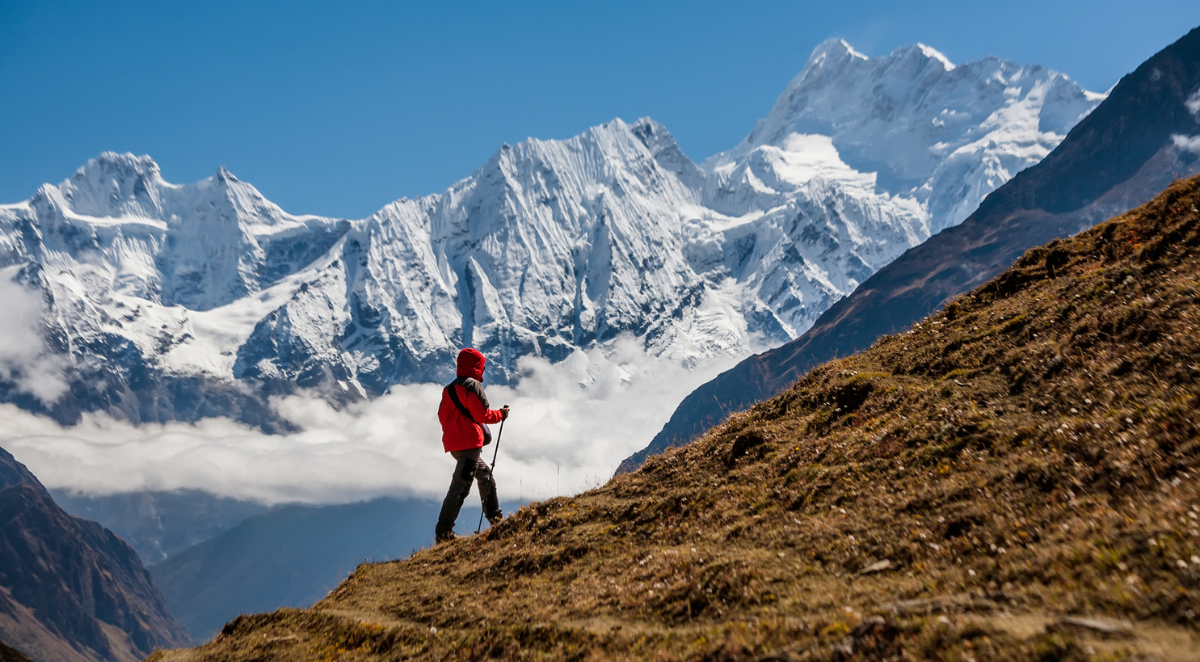 Trekker on manaslu circuit trek in Nepal
