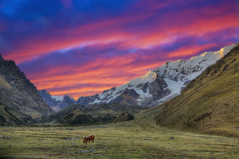 Sunset in Andean mountains, Peru trekking