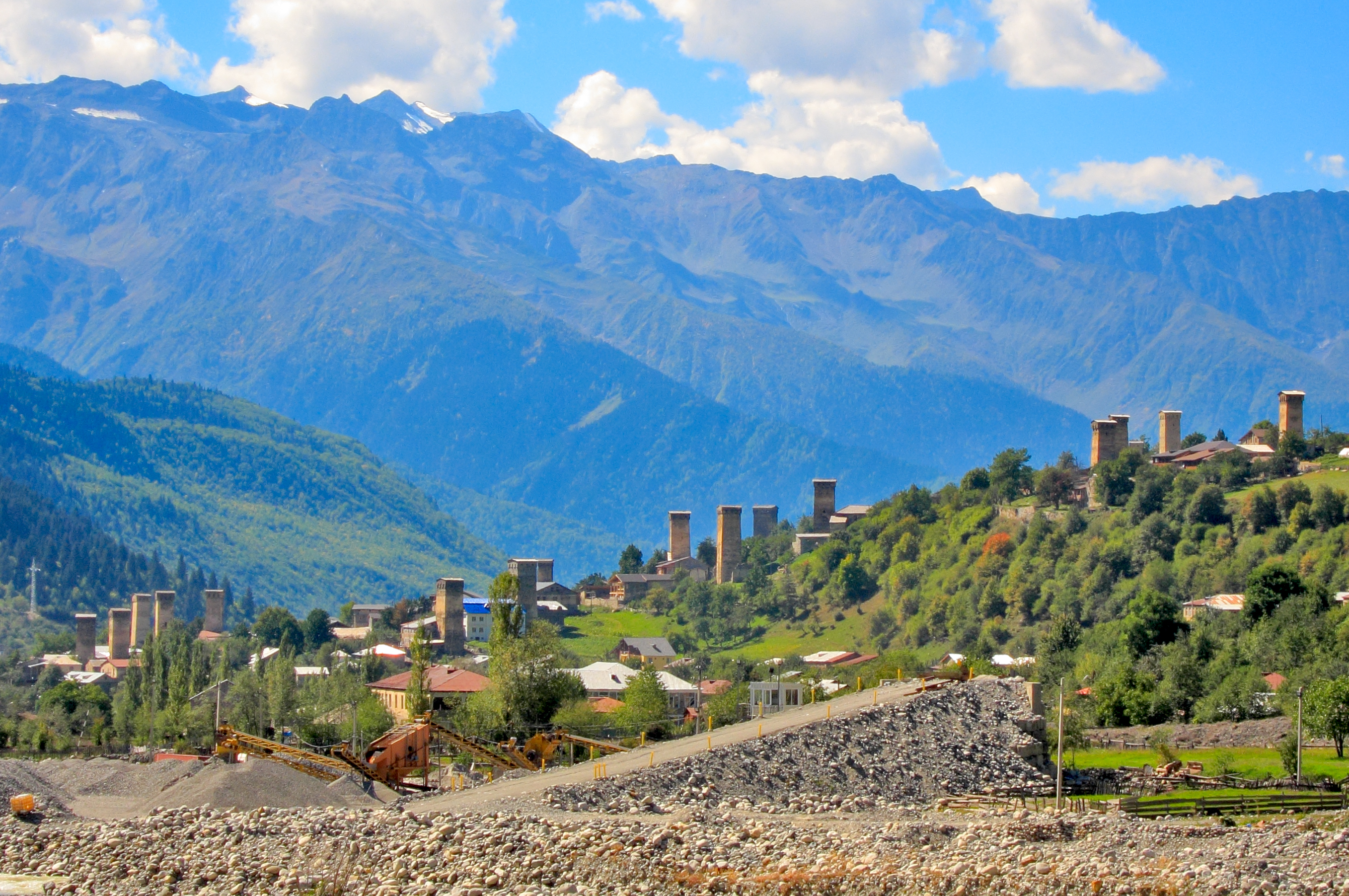 Mestia and its Svanetian towers in the Svaneti region, Georgi