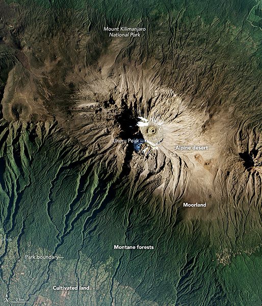 2016 NASA image of Kibo cone on Kilimanjaro