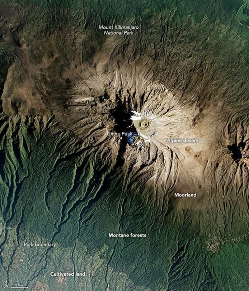 2016 NASA image of Kibo cone on Kilimanjaro