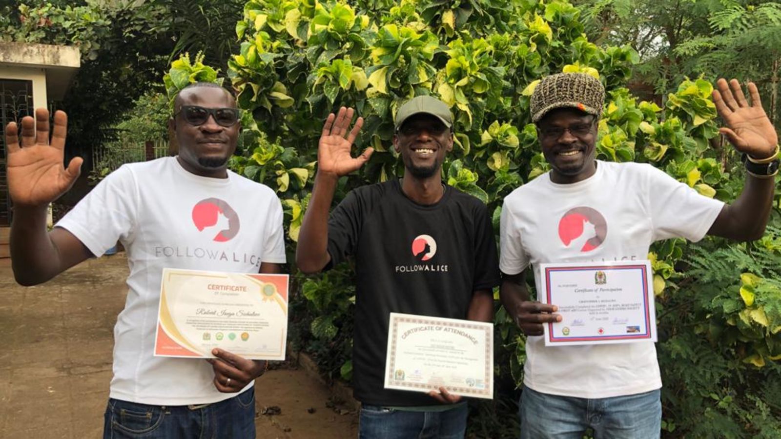 Chris, Bobu and Kazi with coronavirus certificates