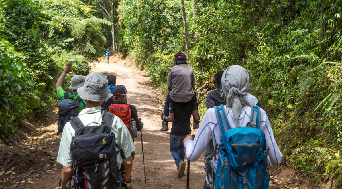 Trekkers on Mount Meru