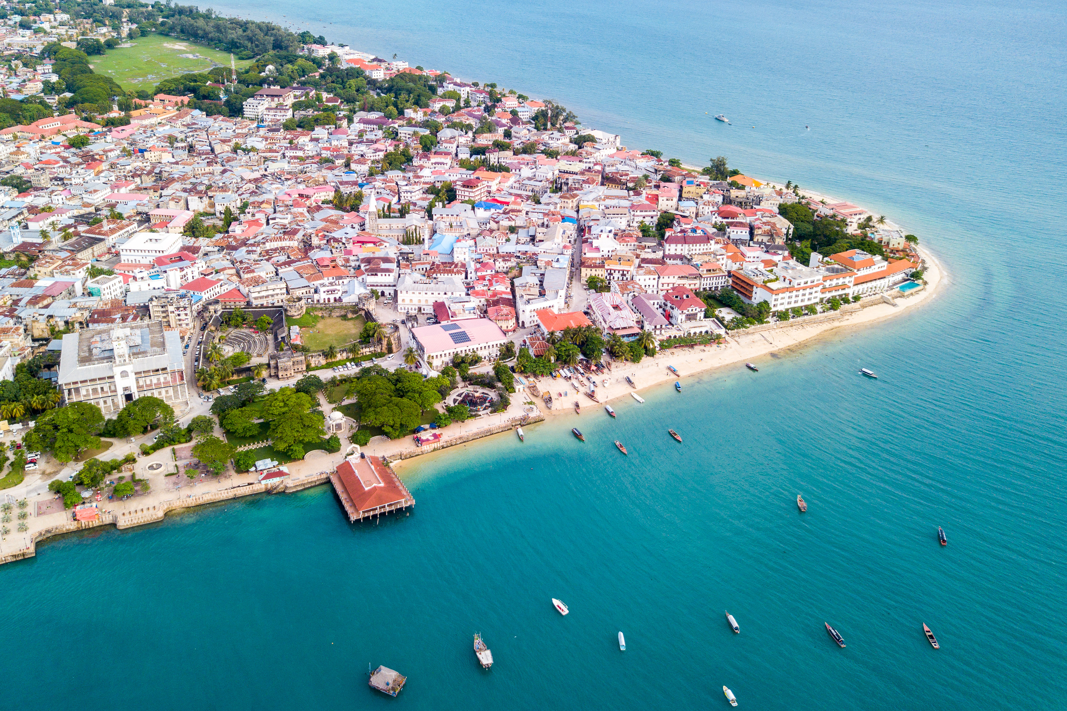 Aerial view of Stone Town on Unjuga Island, Zanzibar
