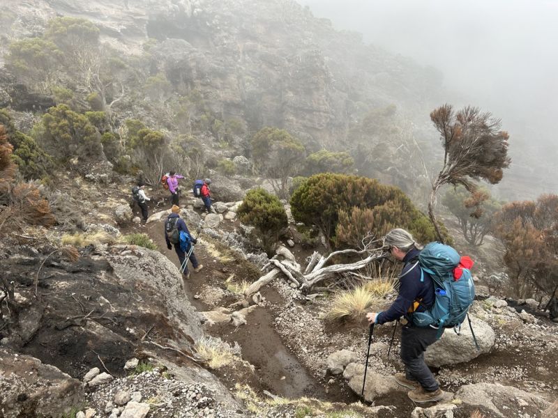  Lemosho route trekkers er route to Karanga Camp on Kilimanjaro 
