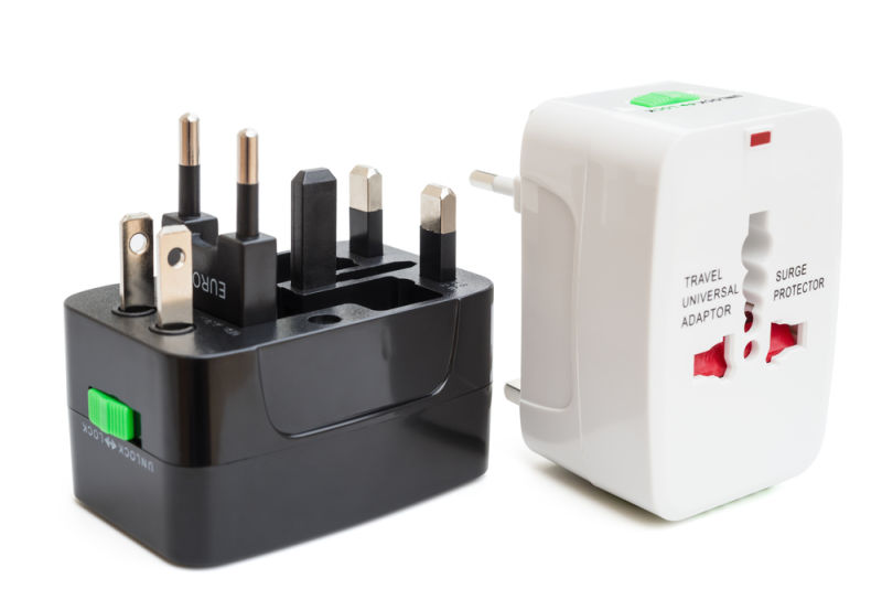 Two universal travel adapters