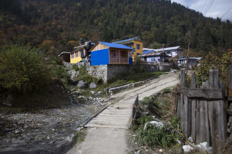 Annapurna Circuit route small village and stream