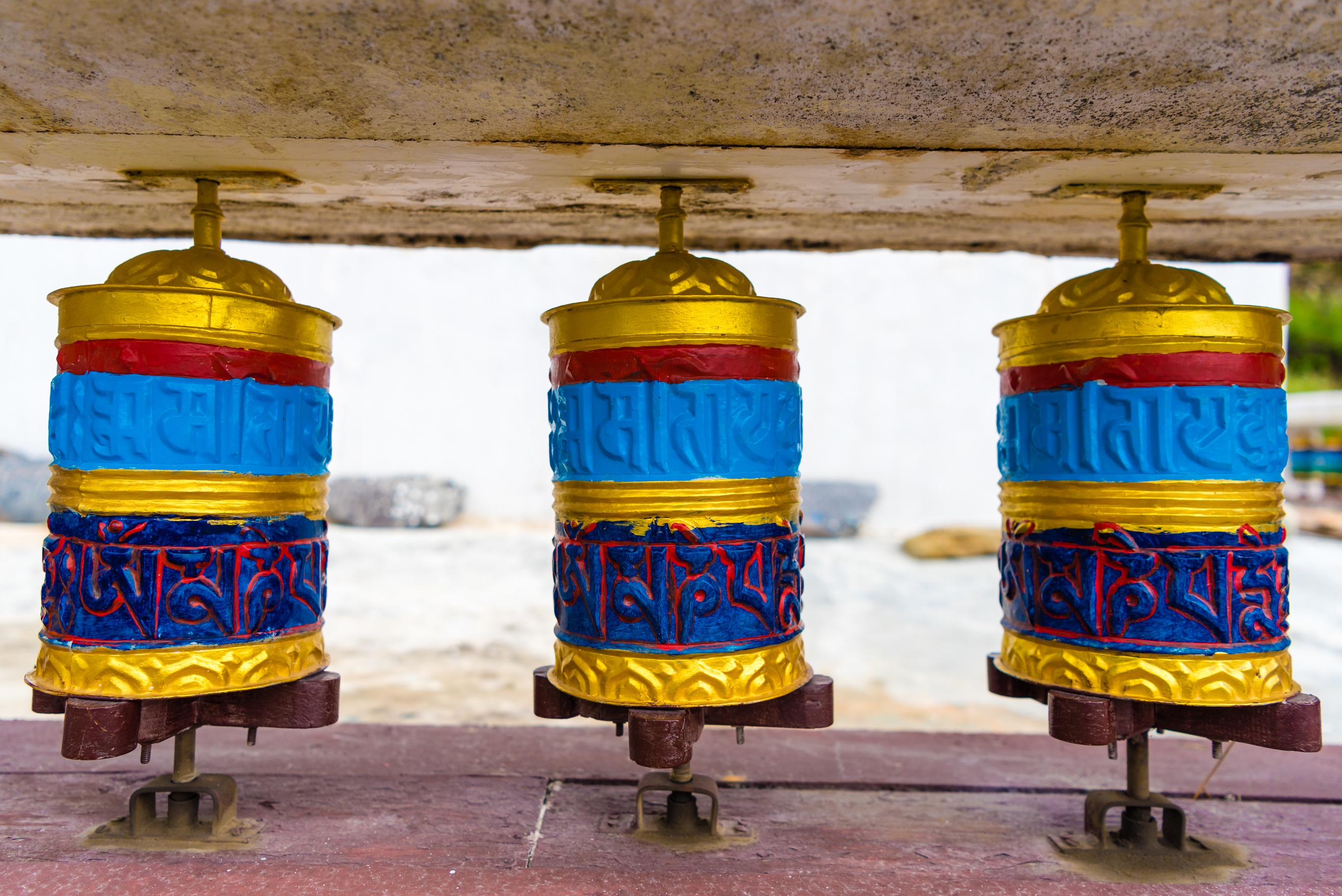 Prayer wheels in village of Manang, Annapurna Mountains, Nepal